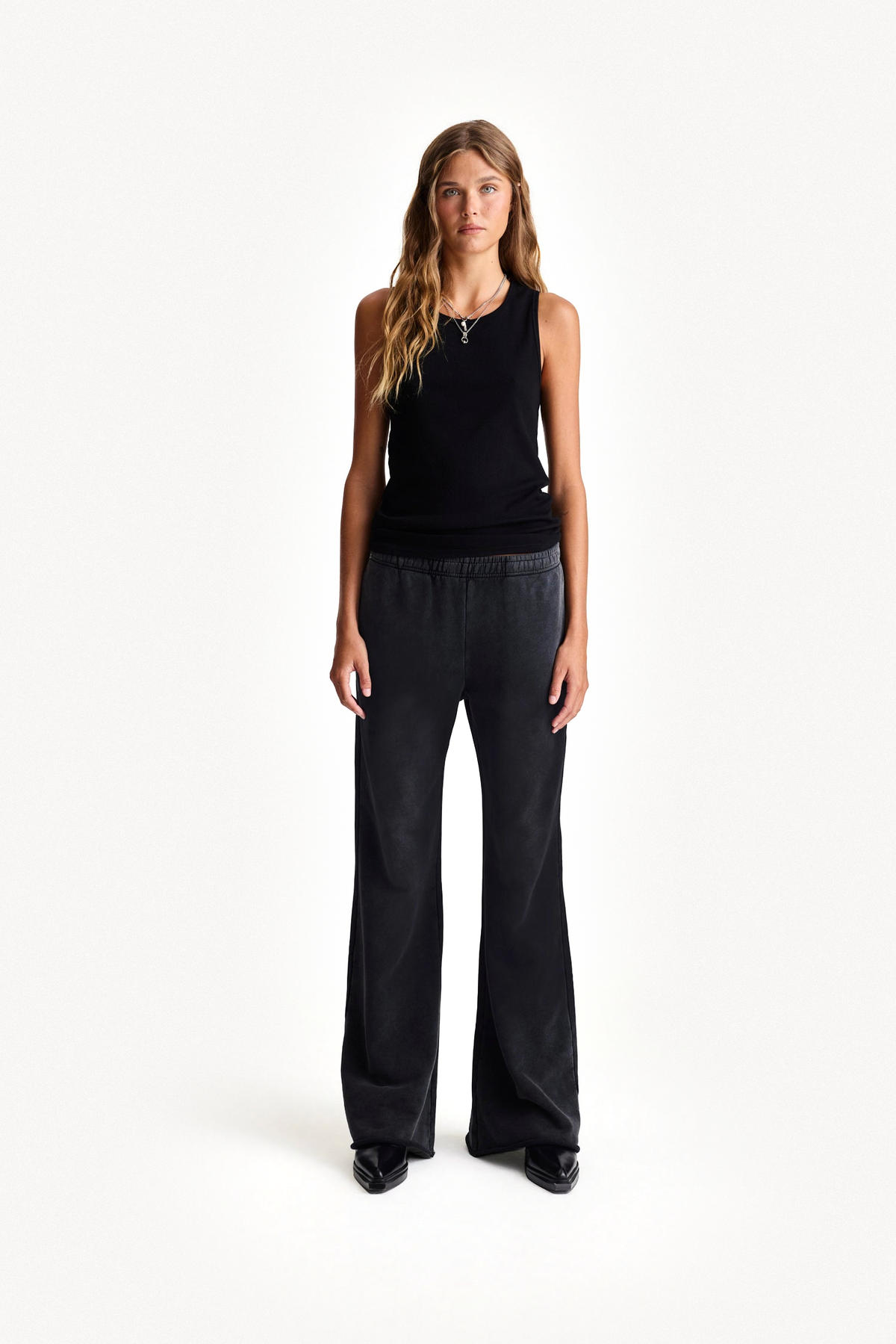 Flared Lounge Pant - Black, on-body front view