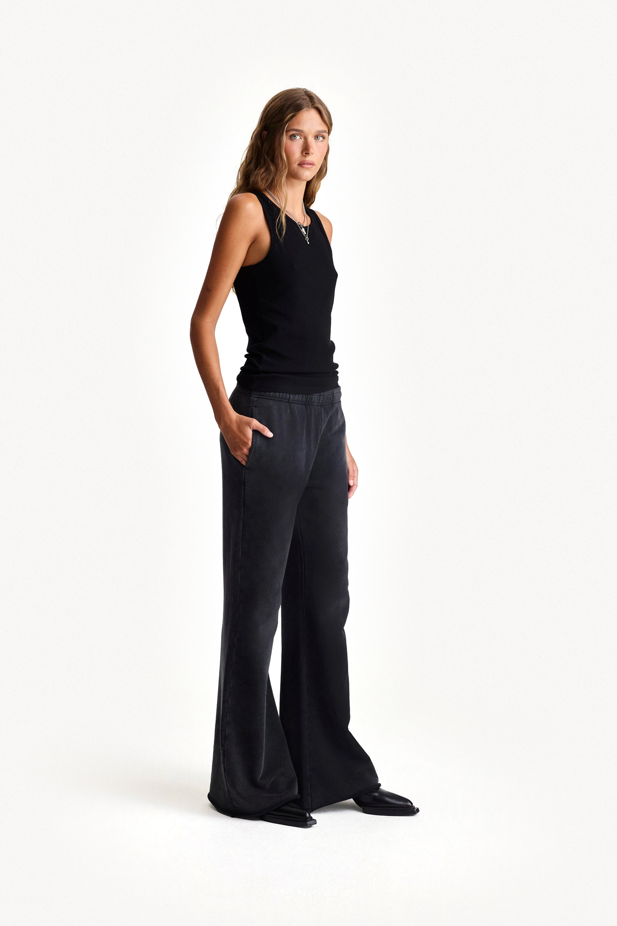 Flared Lounge Pant - Black, full-length side view