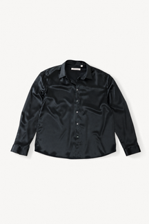 Signature Satin Shirt - Black, flatlay front view