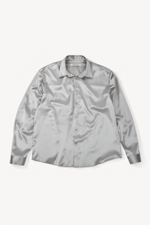 Signature Satin Shirt - Silver, flatlay front view