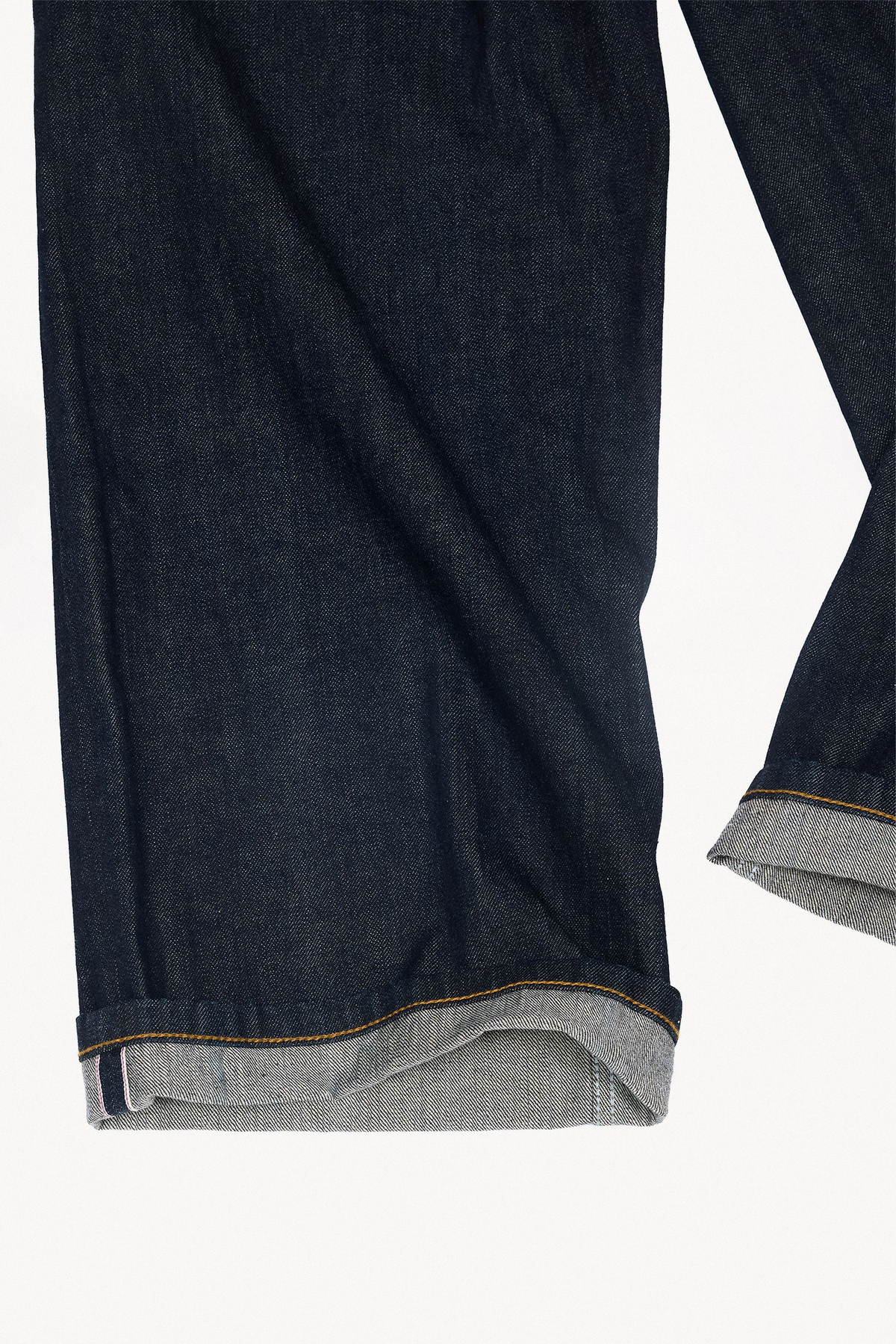 Wide Selvedge Denim - Raw Blue, detail cuff view