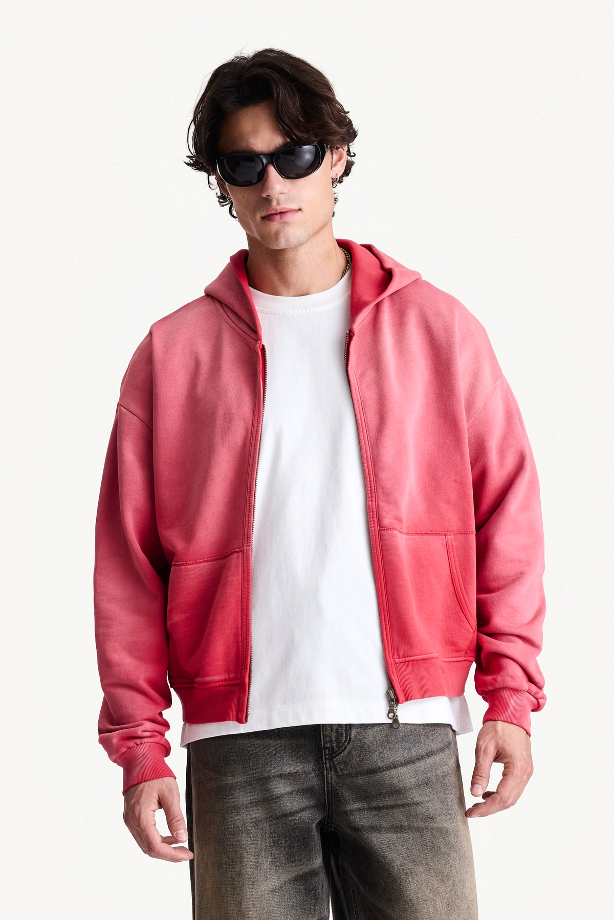 Zip Hoodie - Red, on-body front view