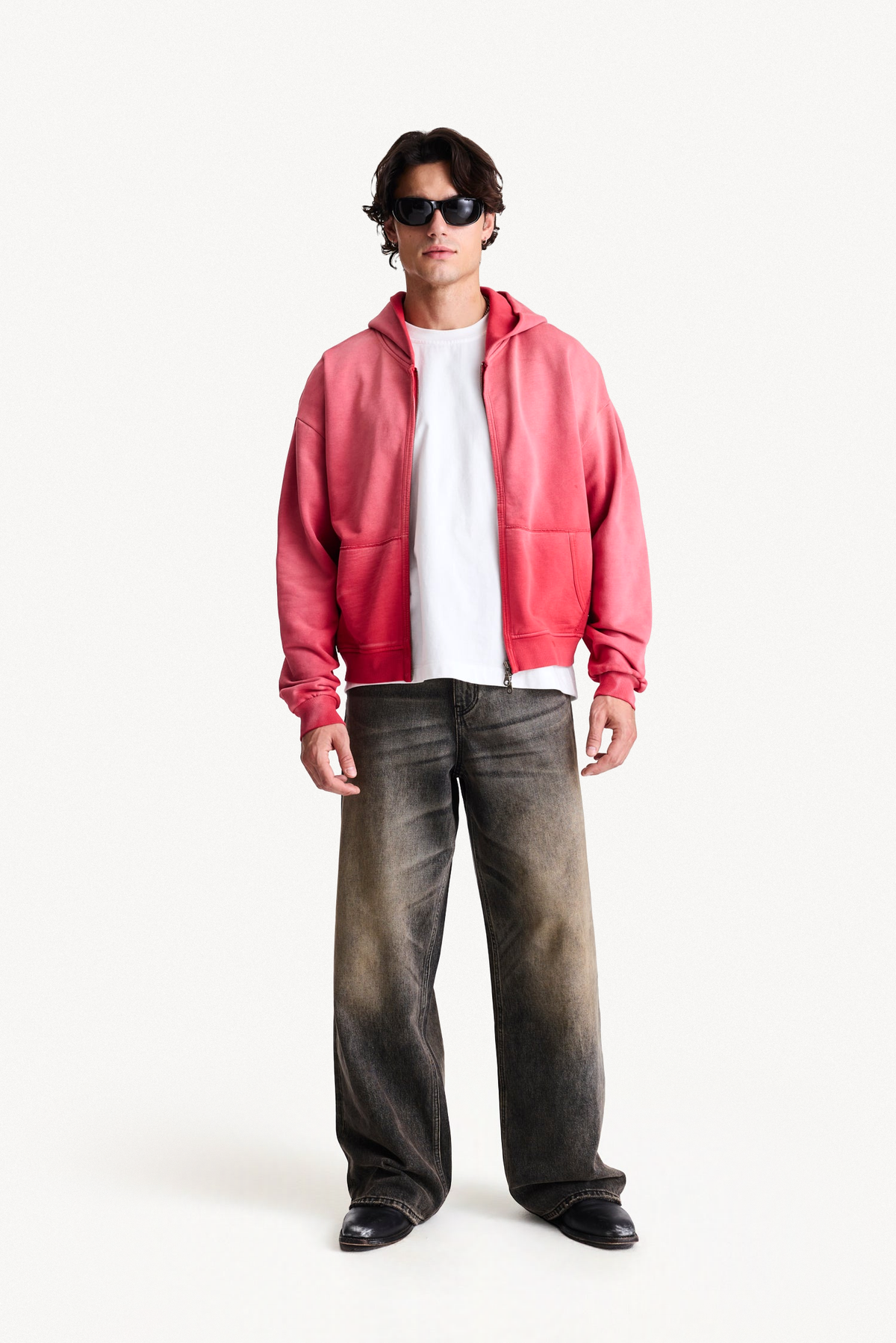 Zip Hoodie - Red, full-length front view