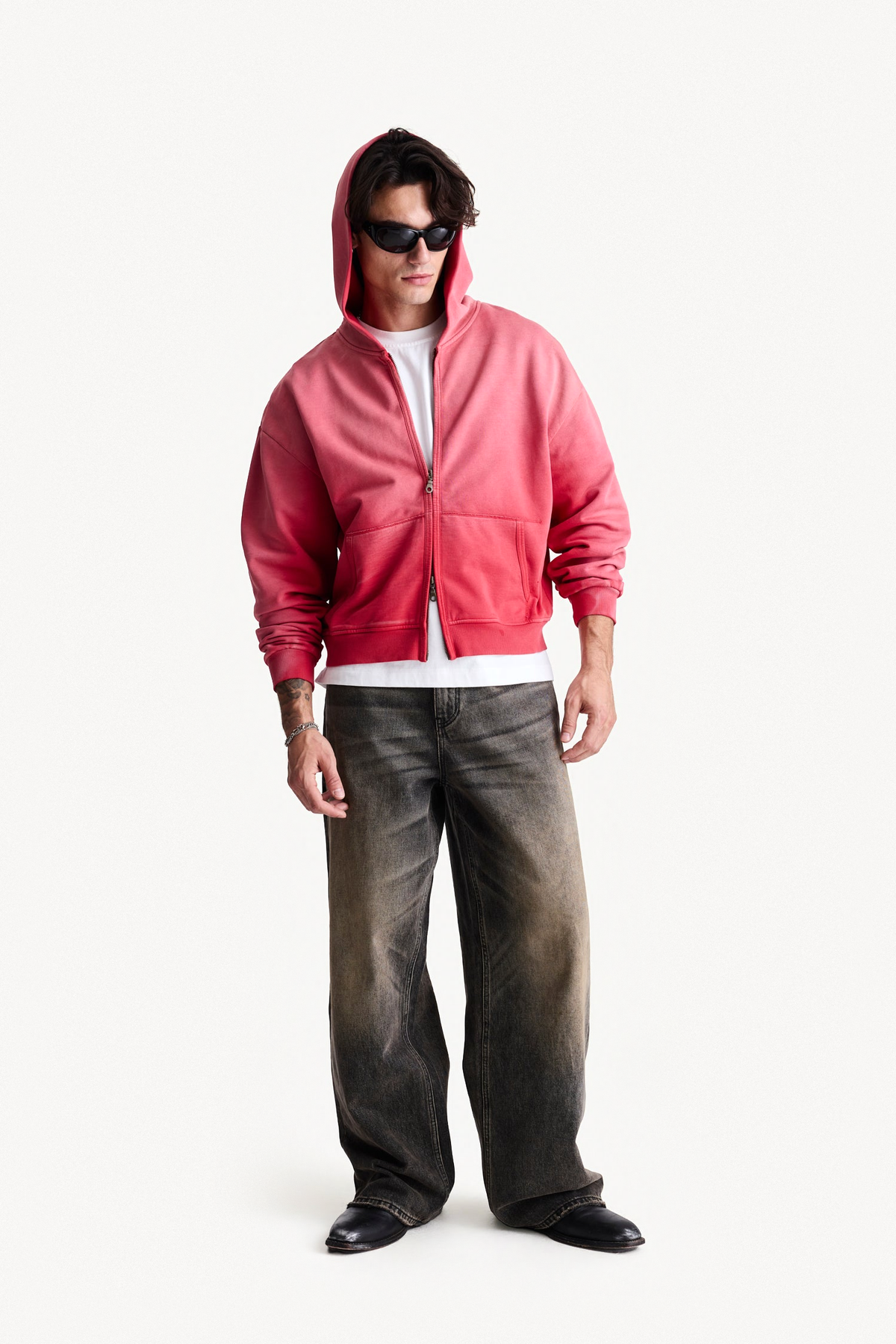 Zip Hoodie - Red, on-body front view