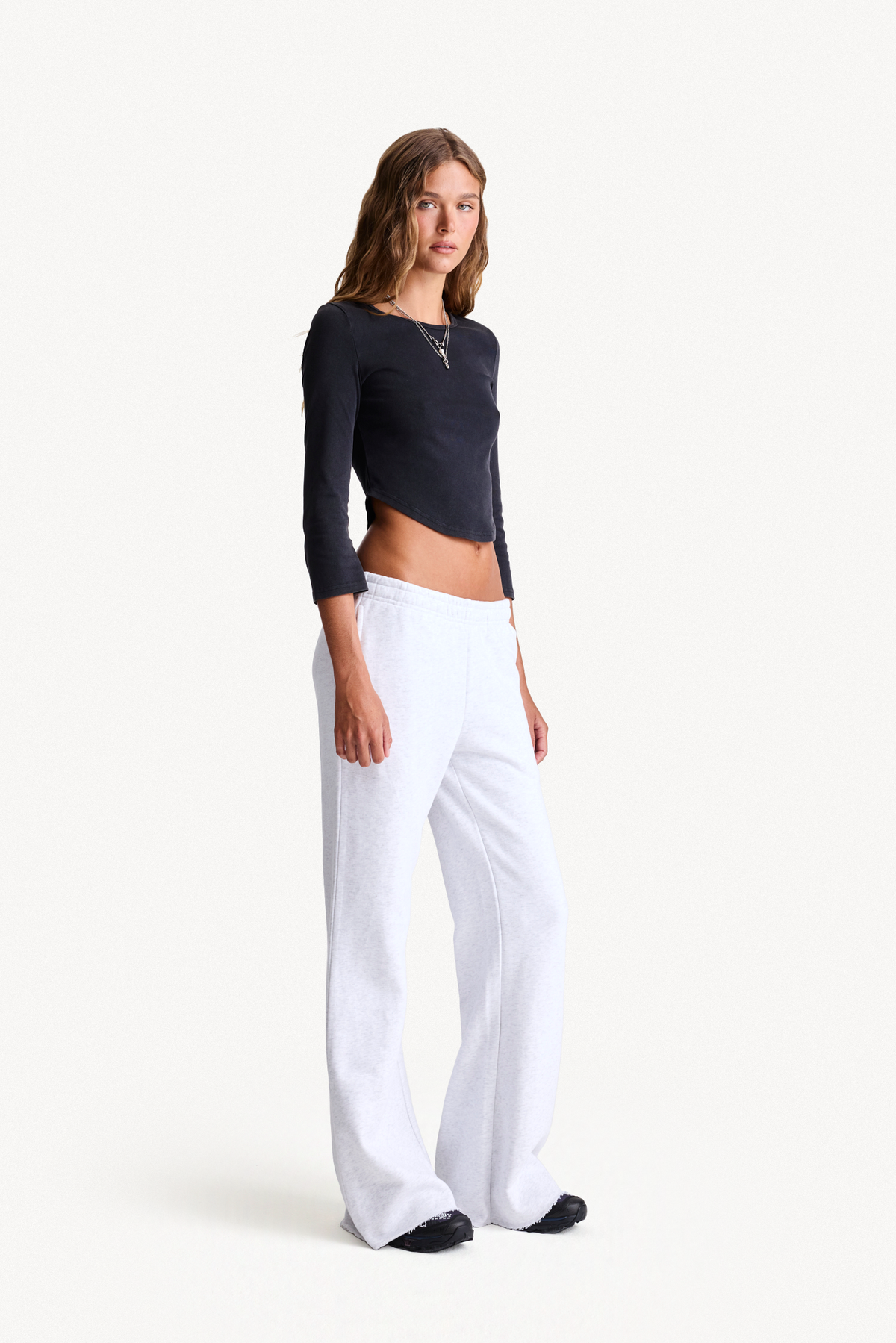 Flared Lounge Pant - Grey, full-length side view
