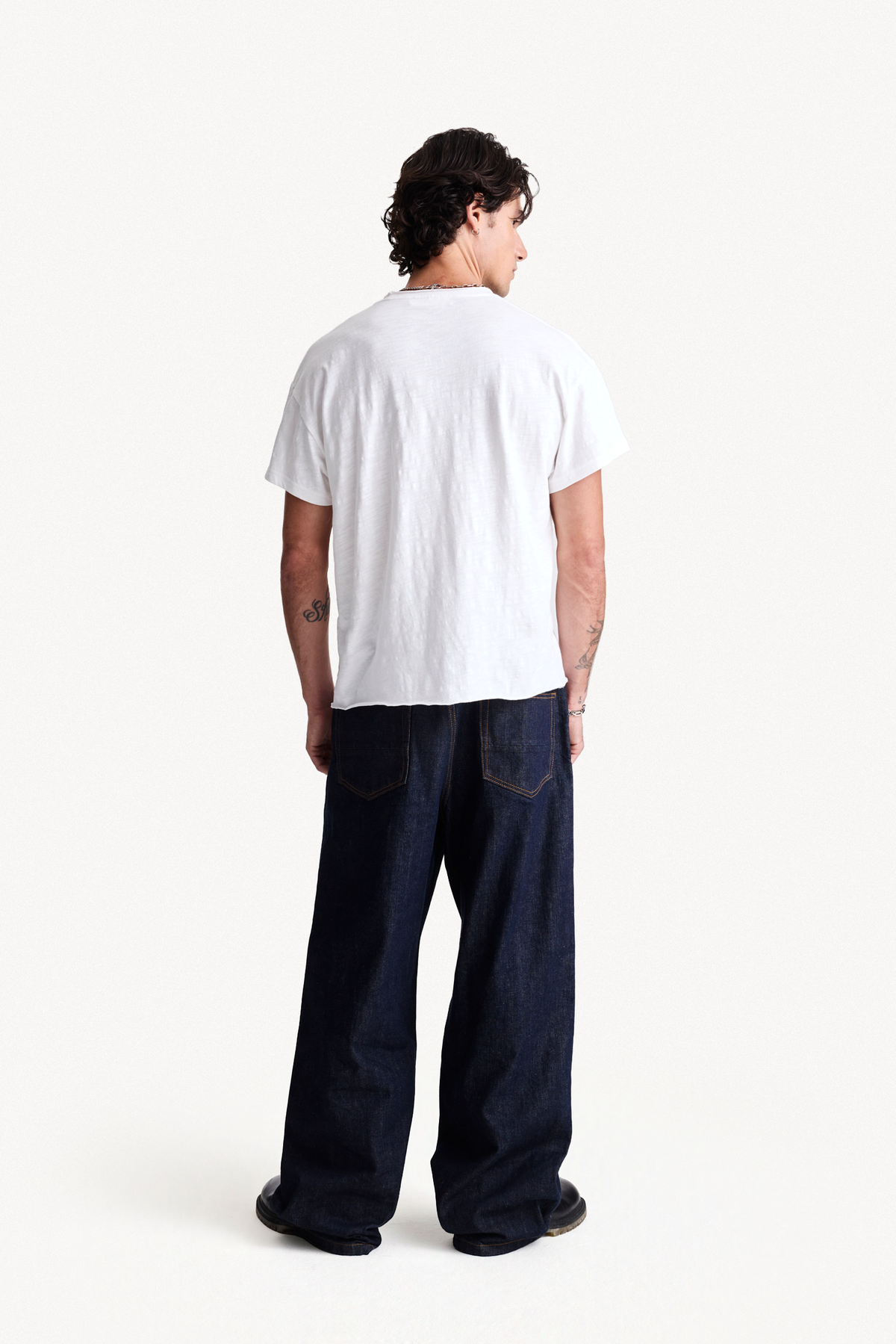 Slub Tee - White, full-length back view