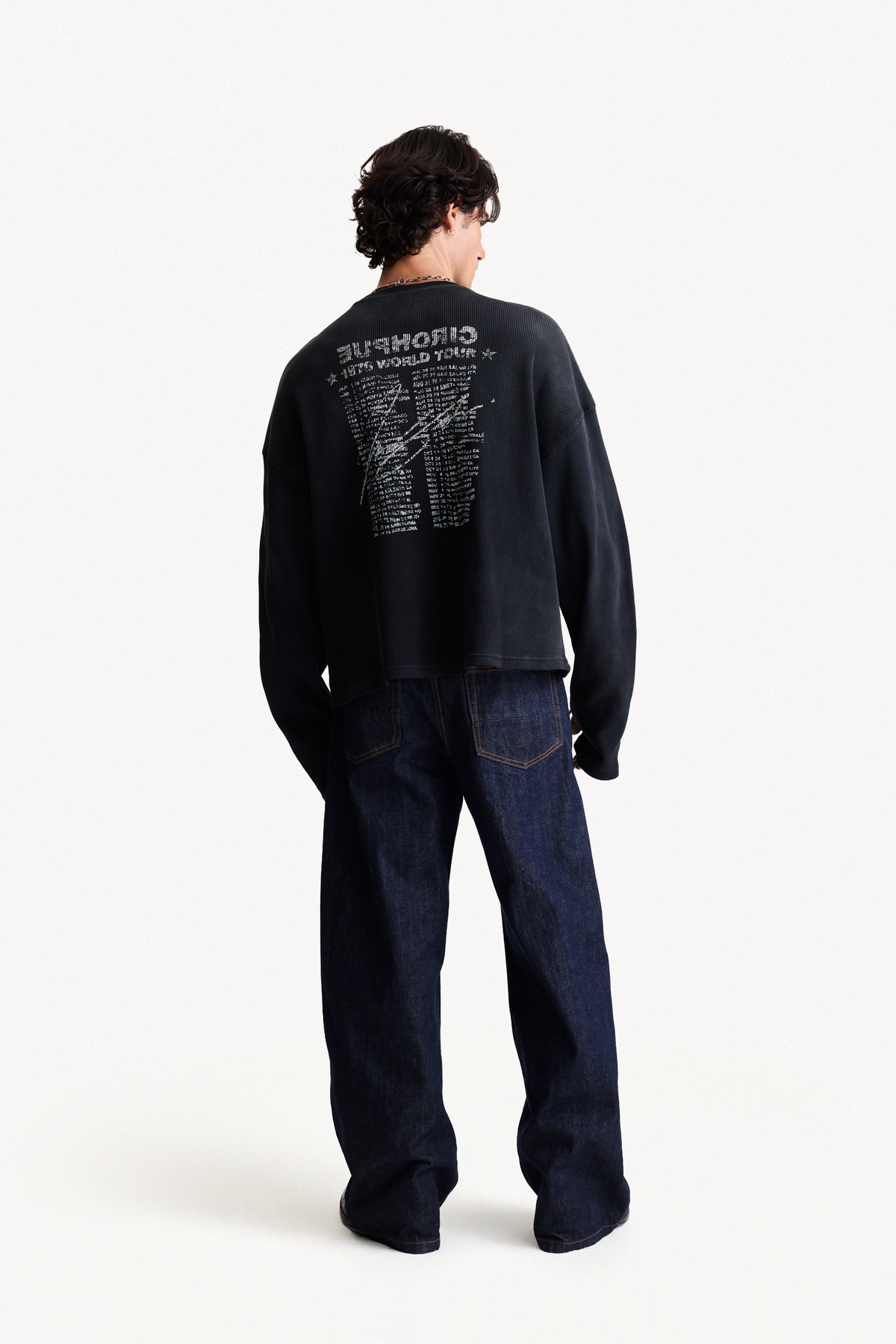 Waffle Long Sleeve - Charcoal, full-length back view