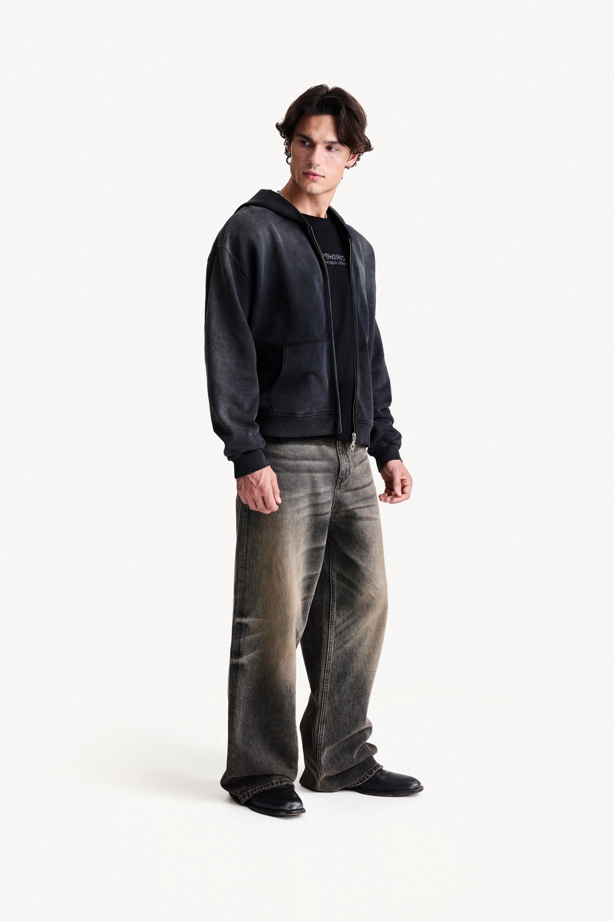 Zip Hoodie - Black, full-length side view