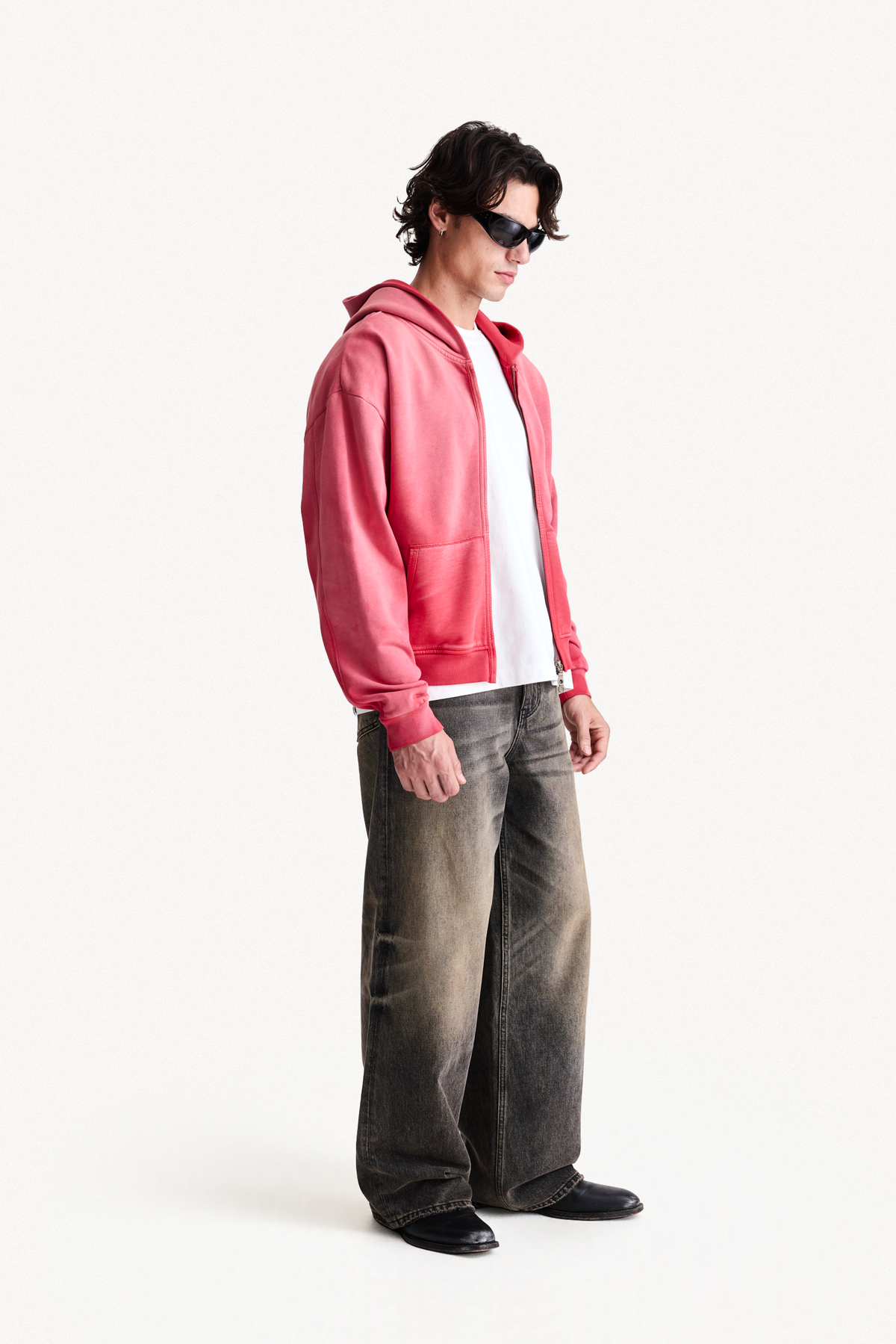 Zip Hoodie - Red, full-length side view