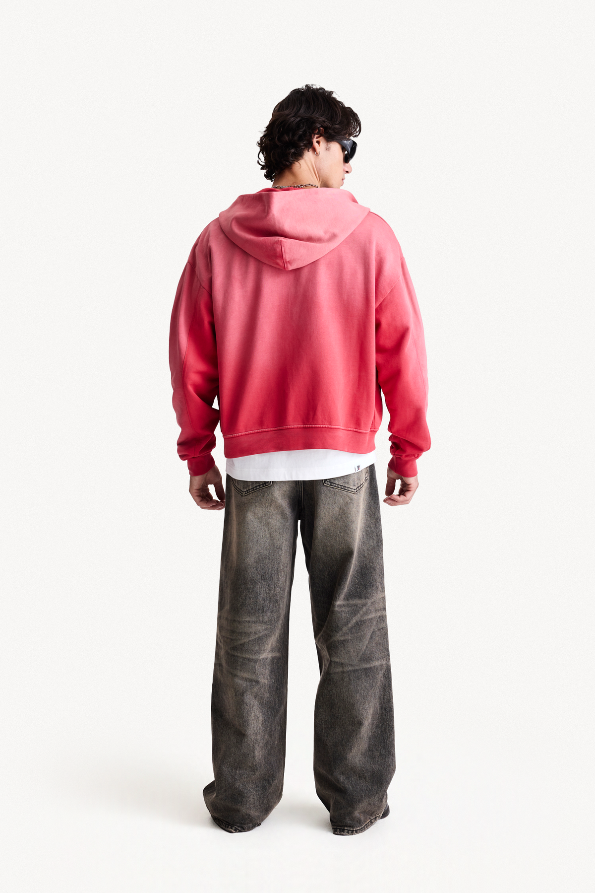Zip Hoodie - Red, full-length back view