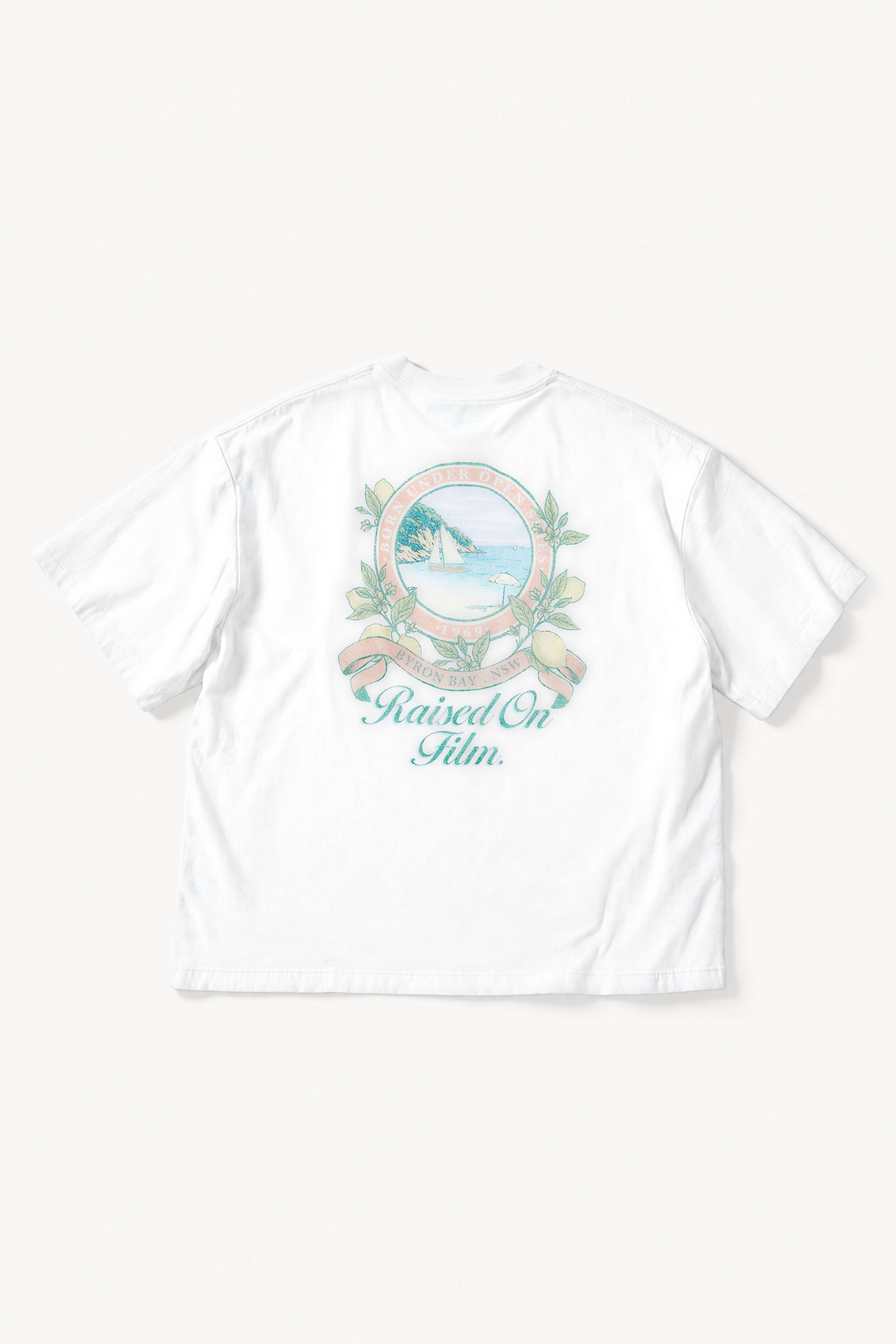 Byron Summer Boxy Tee - White, flatlay back view