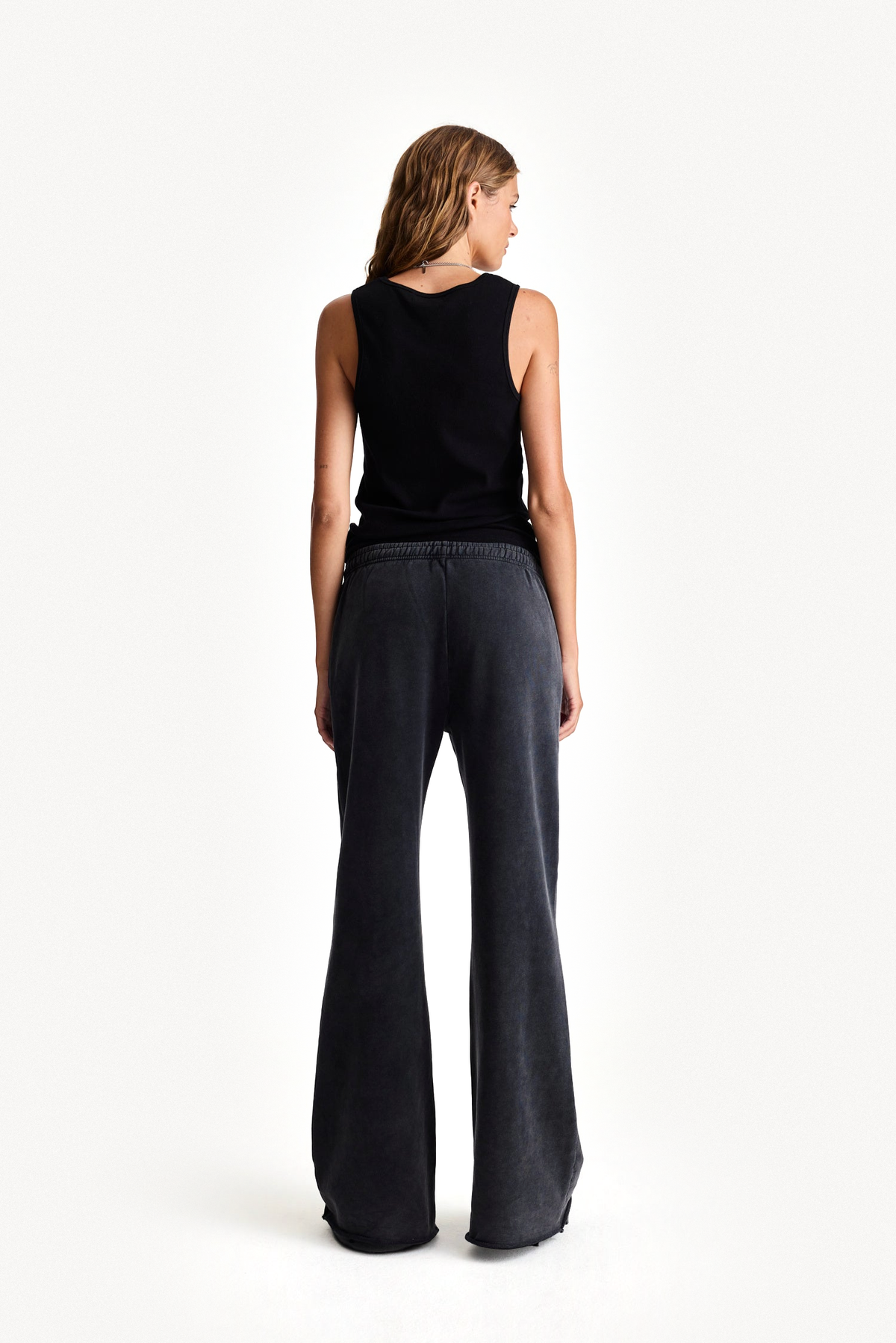 Flared Lounge Pant - Black, full-length back view