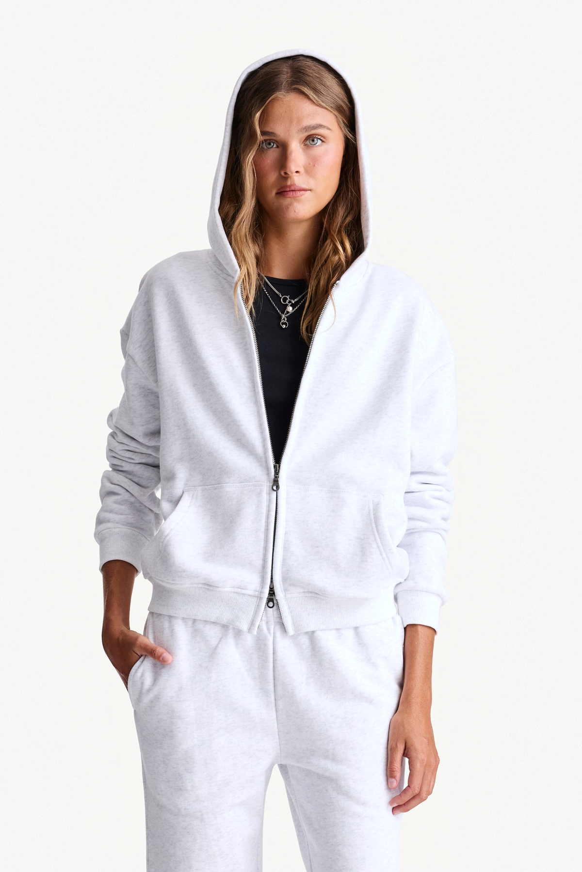Zip Hoodie - Grey, on-body front view