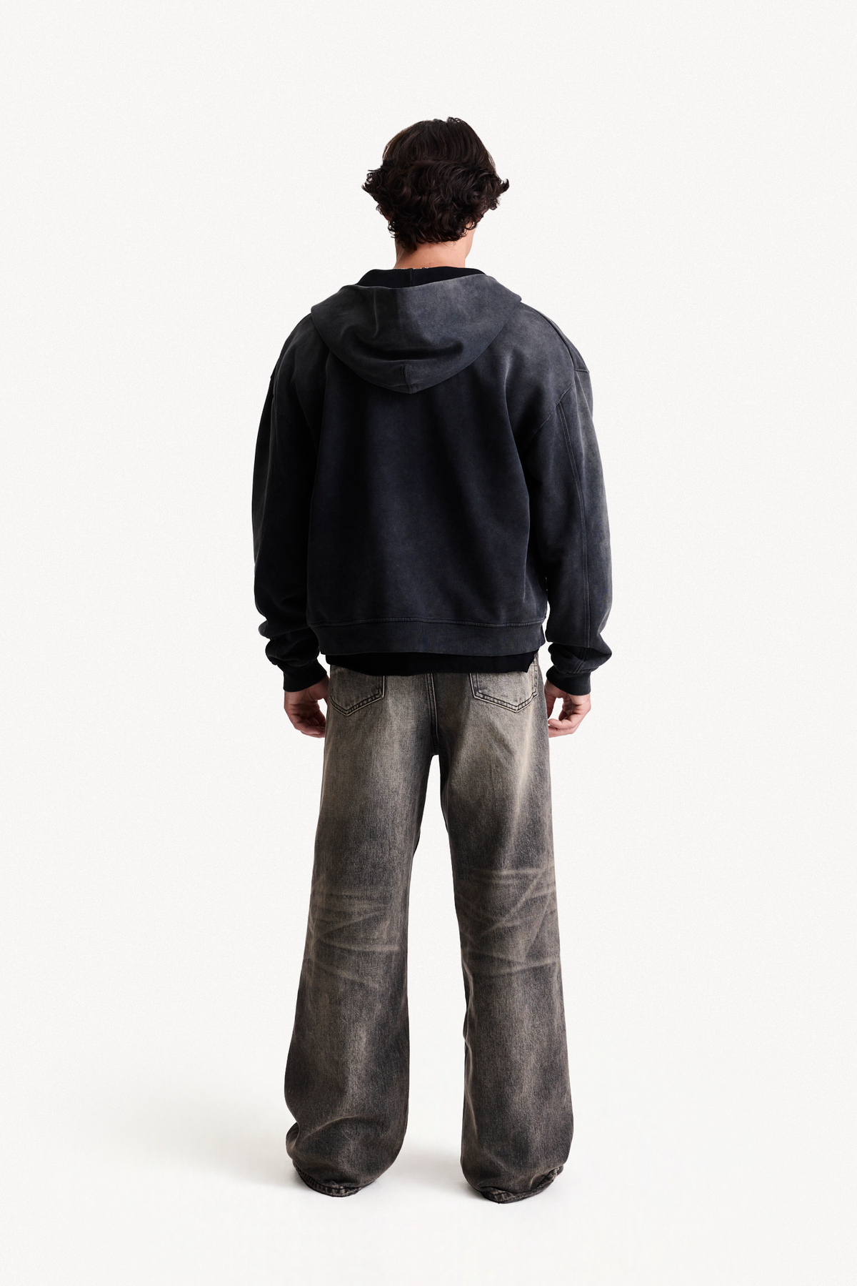 Zip Hoodie - Black, full-length back view