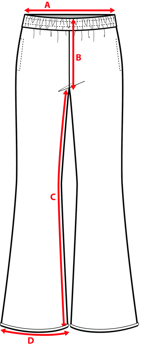 Measurement diagram for Flared Lounge Pant - Grey. Letter key follows.