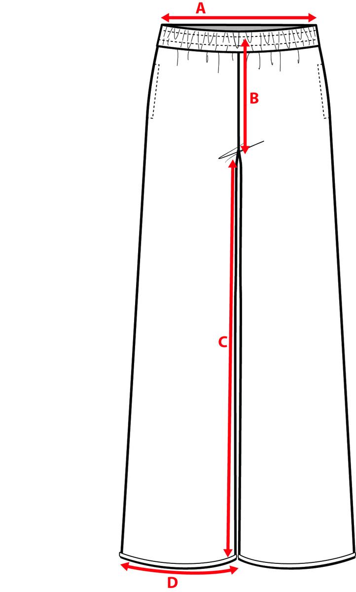 Measurement diagram for Lounge Pant - Grey. Letter key follows.