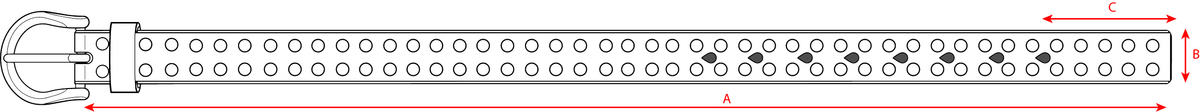 Measurement diagram for Stud Belt - Black. Letter key follows.