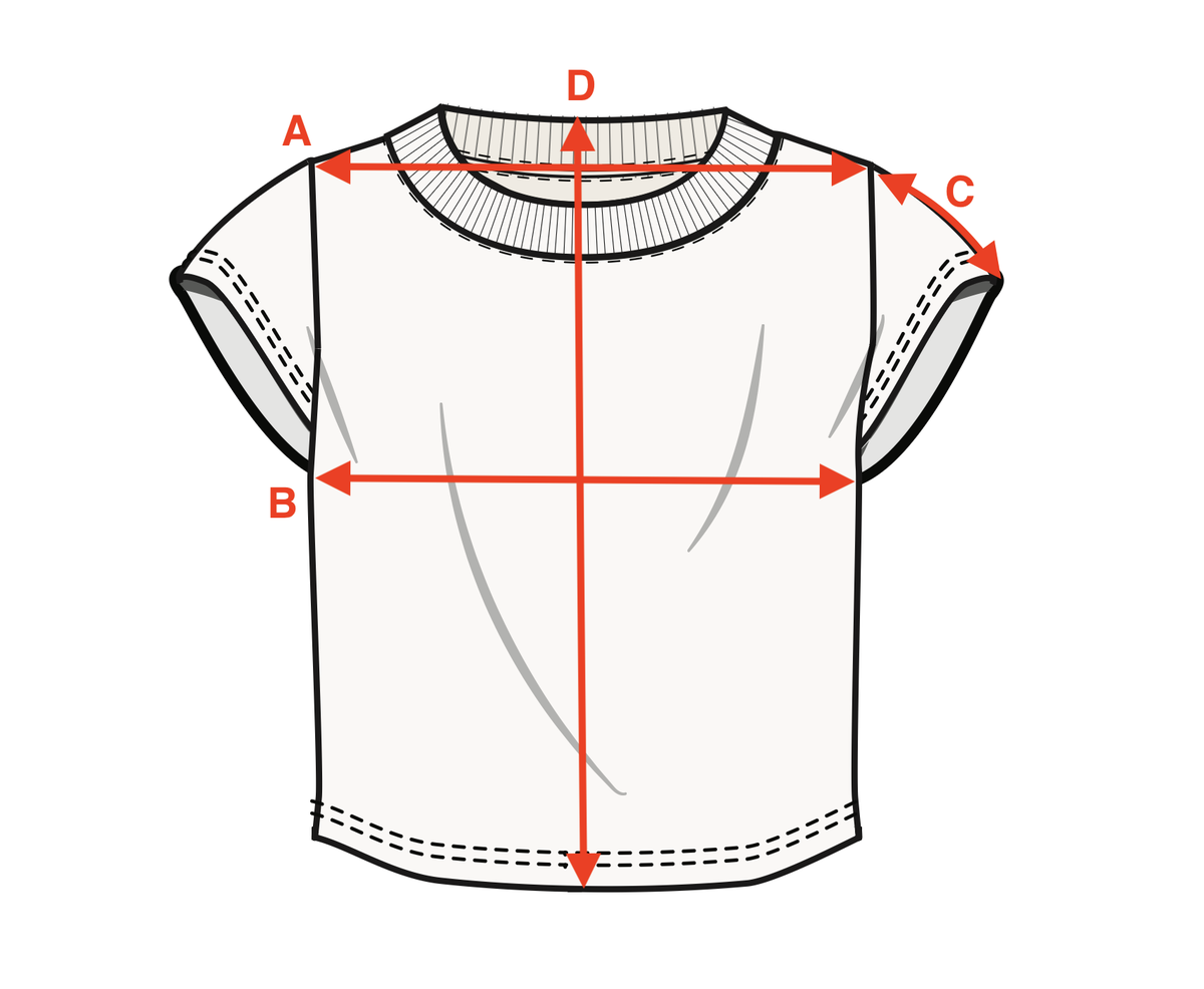 Measurement diagram for Bronco Baby Tee - Baby Blue. Letter key follows.